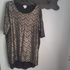 LuLaRoe Glitter Black and Gold Tunic Blouse with Elegant Design Size L